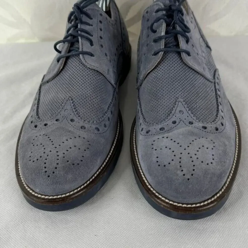 S.F Esseffe Made in Italy Suede Wingtip Derby Blue Gray‎ Loafers Size 42